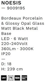 Pendul LED decorativ portelan bordeaux, sticla alb, NOESIS