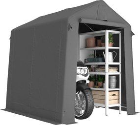 Outsunny Cort garaj 2,3 x 1,9 m, rezistent la apă, cort pentru unelte cu ușă rulabilă cu fermoar, ventilație, acoperiș în două ape, gri închis | Aosom Romania