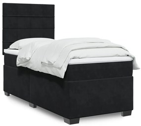 vidaXL Pat box spring cu saltea, negru, 90x190 cm, catifea
