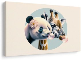 Tablou panda și girafă cu balon de gumă