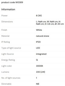 Aplica de perete LED, Marmura, Alb, Marbles 6W