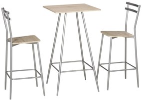 HOMCOM Set pentru bar din 3 piese cu masa inalta si scaune pentru bar din lemn si otel