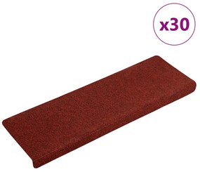vidaXL Covorașe pentru scări autoadezive, 30 buc., 65x21x4 cm, margini dreptunghiulare, roșu bordeaux