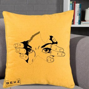 Perna Decorativa Ochi care Rup Suprafata, 40x40 cm, Galben, Husa Detasabila, Perna Inclusa, BEKZ®