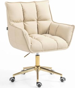 HR560K Scaun Crem Piele Ecologica Premium Soft cu Bază Aurie