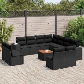 3225502 vidaXL Set canapele de grădină, 12 piese, cu perne, negru, poliratan