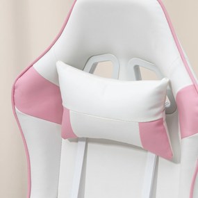 HOMCOM Scaun de Gaming, Design Curse, Inclinabil, Reglabil în Înălțime, Piele Ecologică, 67A x 60L x 120-128Î cm, Roz/Alb | Aosom Romania