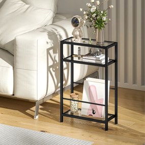 HOMCOM Măsuță de Cafea cu 3 Rafturi din Sticlă și Oțel 40x18x62 cm Negru | Aosom Romania
