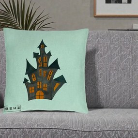 Perna Decorativa Halloween Casa Bantuita Minimalista, 40x40 cm, Verde Menta, Husa Detasabila, Perna Inclusa, BEKZ®