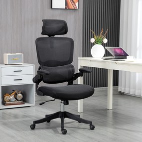 Vinsetto Scaun Ergonomic de Birou cu Spătar Reglabil Tetieră Cotiere Suport Lombar Funcție de Rotire Negru | Aosom Romania