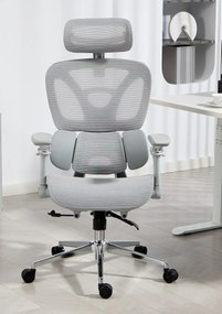 METACHAIR DORO Scaun ergonomic, cotiere 6D, suport lombar dinamic, spătar reglabil înălțime, tetieră 2D, mecanism multifunctional inclinare/blocare, pivotant, Mesh, Gri