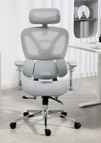 METACHAIR DORO Scaun ergonomic, cotiere 6D, suport lombar dinamic, spătar reglabil înălțime, tetieră 2D, mecanism multifunctional inclinare/blocare, pivotant, Mesh, Gri