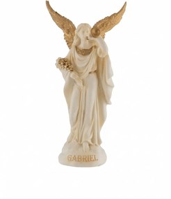Mini statueta Arhanghelul Gabriel, finisaj alb marmura si auriu, 10 cm