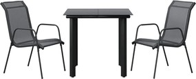 vidaXL Set mobilier de grădină, 3 piese, negru, textilenă și oțel