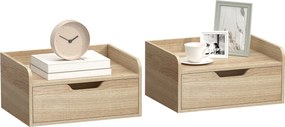 HOMCOM Set de 2 Noptiere de Perete Noptiere Suspendate cu 1 Sertar pentru Dormitor Cameră 40x30x19,5 cm Lemn Natural | Aosom Romania