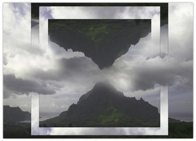 Tablou pe sticlă - Munții din Islanda, colaj geometric (70x50 cm)