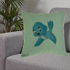 Perna Decorativa Pui de Pasare Albastru, 40x40 cm, Verde, Husa Detasabila, Perna Inclusa, BEKZ®
