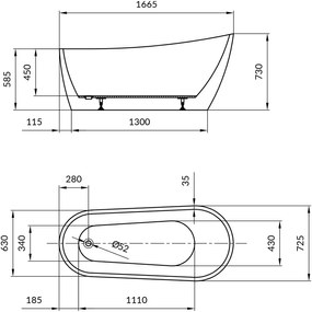 Cada freestanding, Cersanit, Zen 166.5, ovala, cu picioare, alb