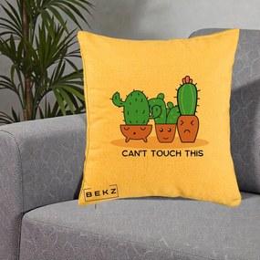 Perna Decorativa Cactus Funny Can't Touch This, 40x40 cm, Galben, Husa Detasabila, Perna Inclusa, BEKZ®
