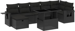 vidaXL Set mobilier de grădină cu perne, 8 piese, negru, poliratan
