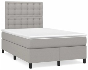 vidaXL Pat cu arcuri, saltea și LED, gri deschis, 120x190 cm, textil