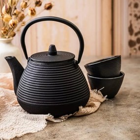 La mâna a doua: Ceainic din fonta cu 2 cani Kinghoff KH 1846, 1 L, Filtru, Inductie, Negru