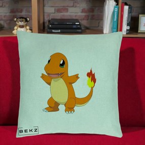 Perna Personalizata Charmander Pokemon, 40x40 cm, Verde Menta, Husa Detasabila, Perna Inclusa, BEKZ®