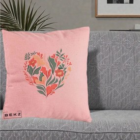 Perna Decorativa Inima Florala Botanica, 40x40 cm, Roz, Husa Detasabila, Perna Inclusa, BEKZ®