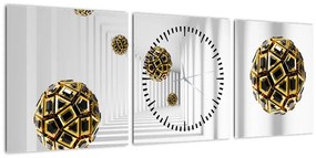 Tablou abstract cu mingi de fotbal (cu ceas) (90x30 cm)