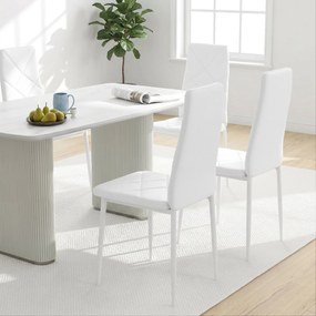 HOMCOM Set 2 Scaune de Sufragerie Tapițate cu Spătar Înalt, Picioare Antiderapante și Picioare din Oțel, 41x50x97 cm, Alb | Aosom Romania