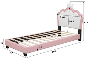 PARC207 - Pat tapitat 90 / 140 x 200 cm - patut copii, fetite - Piele ecologica Alb - Roz