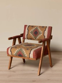 Fotoliu kilim din iută naturala si lana cu structura din lemn de mango, 76×65×65 cm, „Mandjaro"