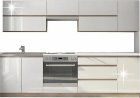 Set bucatarie LINE, alb lucios, PAL laminat, 260 cm