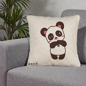 Perna Personalizata Panda Kawaii cu Bambus, 40x40 cm, Bej Canapea, Husa Detasabila, Perna Inclusa, BEKZ®