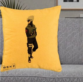 Perna Personalizata Naruto Kakashi Hatake Portret Complet, 40x40 cm, Galben, Husa Detasabila, Perna Inclusa, BEKZ®