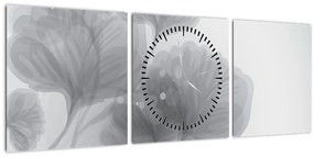 Tablou - Flori în nuanțe gri (cu ceas) (90x30 cm)