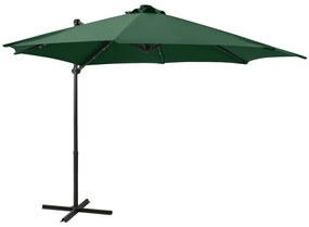 Umbrela suspendata cu stalp si LED-uri, verde, 300 cm Verde, 300 cm