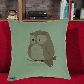 Perna Decorativa Bufnita Kawaii pe Creanga, 40x40 cm, Verde, Husa Detasabila, Perna Inclusa, BEKZ®