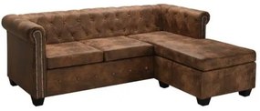 Canapea cu taburet piele intoarsa Chesterfield-Maro
