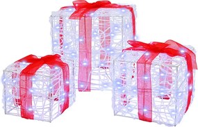 vidaXL Cutie cadou cu 60 LED 3 pcs Alb rece 20 x 20 x 20 cm Acril