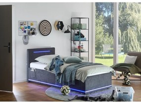 Pat pentru copii gri închis tapițat cu spațiu de depozitare cu somieră 90x200 cm Circle – Meise Möbel