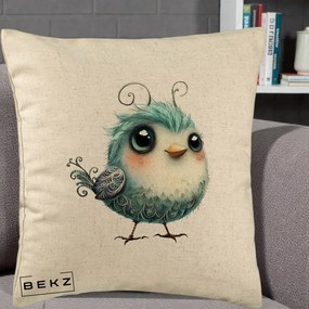 Perna Decorativa Pui Teal cu Aripioare Ornamentale, 40x40 cm, Bej, Husa Detasabila, Perna Inclusa, BEKZ®