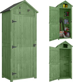 Outsunny Dulap de grădină din lemn, șopron pentru unelte cu 3 rafturi detașabile, ușă încuiabilă, acoperiș în două ape cu asfalt, ventilație | Aosom Romania