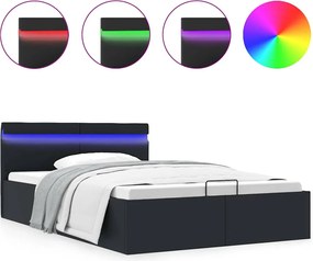 vidaXL Cadru pat hidraulic ladă, LED, negru 140x200 cm piele ecologică