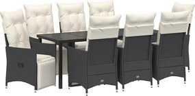 vidaXL Set de masă pentru grădină cu pernă 9 pcs Negru poliratan