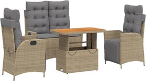 vidaXL Set canapele de grădină, 4 piese, cu perne, bej, poliratan