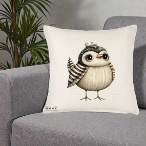 Perna Decorativa Pui Elegant Alb-Negru, 40x40 cm, Crem Reliefat, Husa Detasabila, Perna Inclusa, BEKZ®