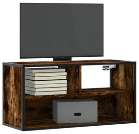 vidaXL Dulap TV stejar fumuriu, 80x31x39,5 cm, lemn prelucrat și metal
