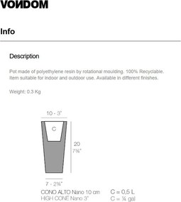 Ghiveci plante design decorativ modern interior / exterior HIGH SQUARE CONE mini 10x10x20cm