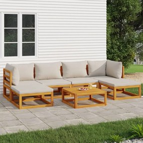 vidaXL Set mobilier grădină, perne gri deschis, 7 piese, lemn masiv